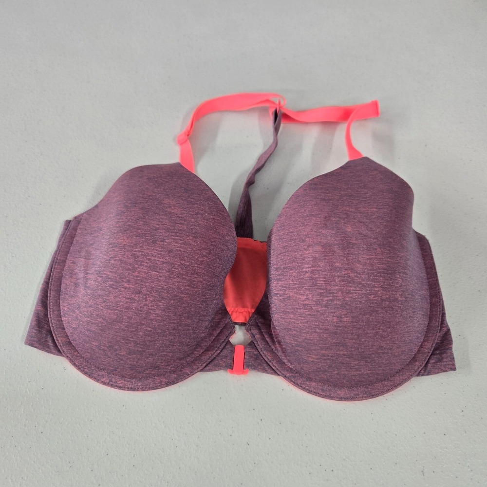 Victoria Secret Women Bra 32DD Purple Heather Racerback Semi Demi Front Closure